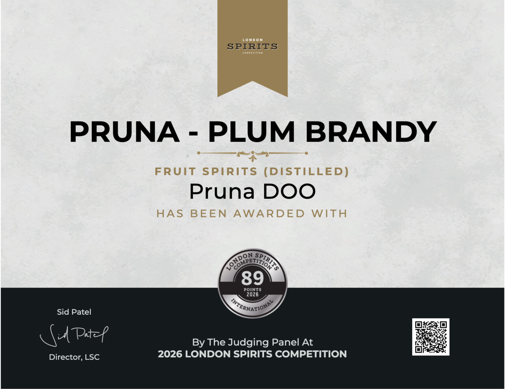 Plum Brandy Certificate London 2026